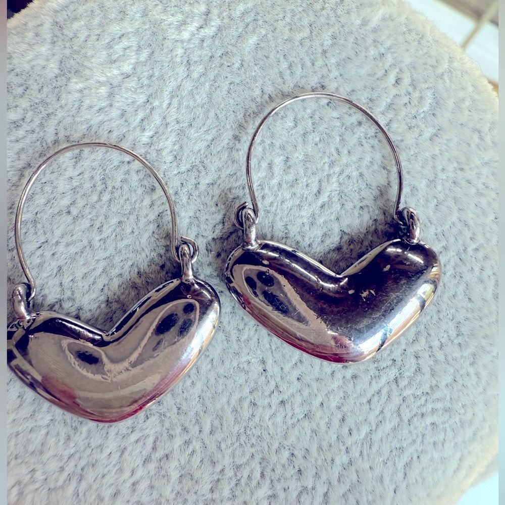 Sterling Silver Heart Earrings unmarked non magnetic have owned for over 30 yrs‎